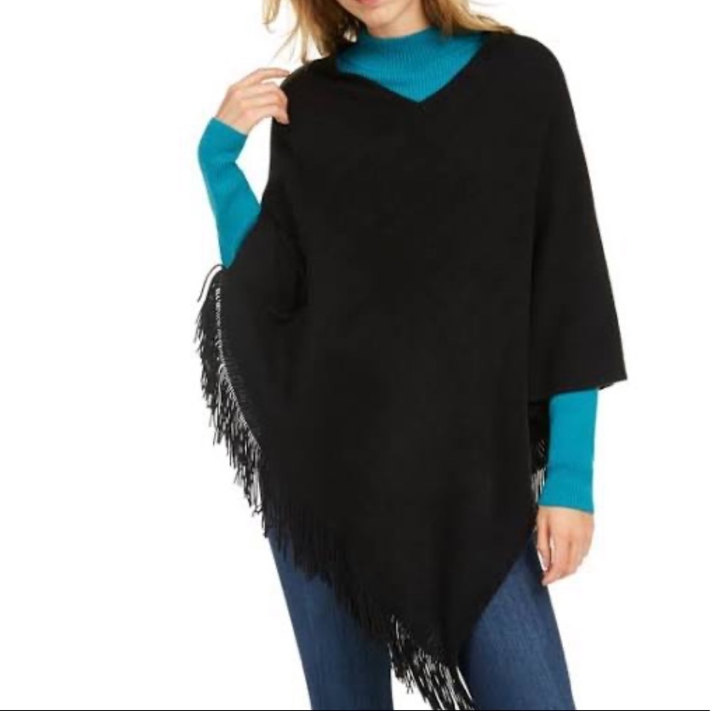 Cejon Back To Basics Knit Fringe Ruana Poncho Wrap